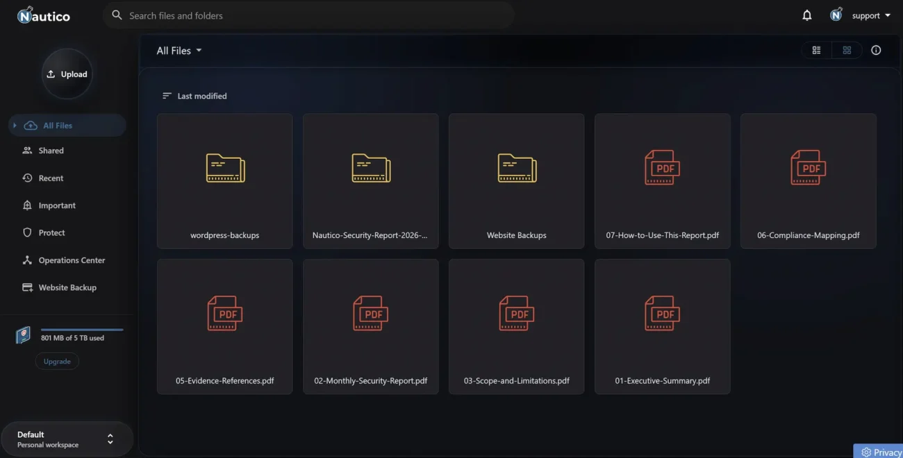 Nautico file management interface with PDF documents